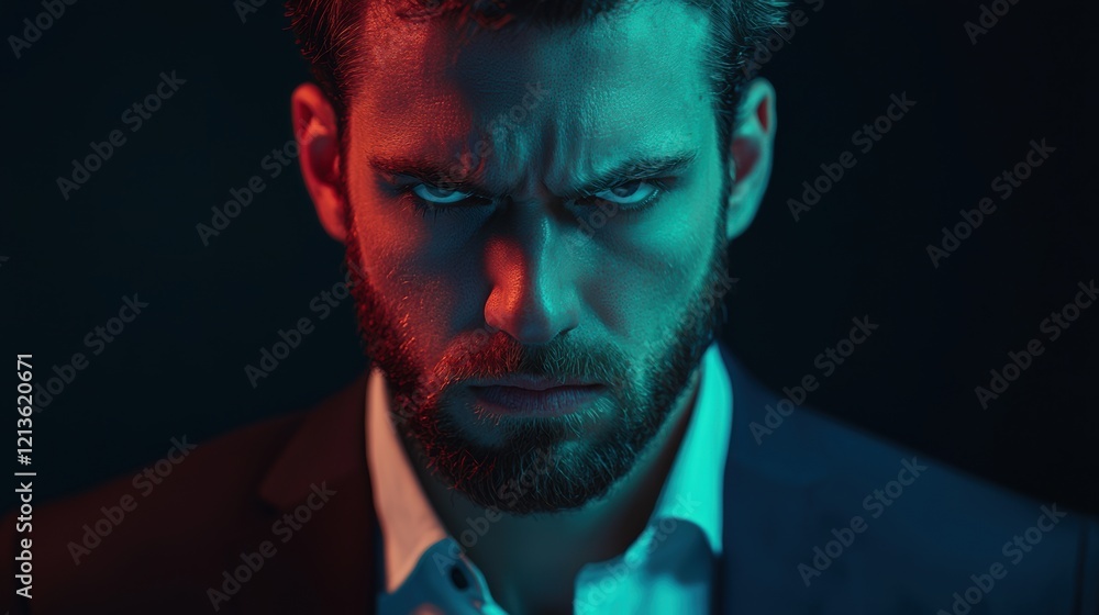 Aufkleber a man with a beard and a suit is looking at the camera with a frown on his face. generative ai