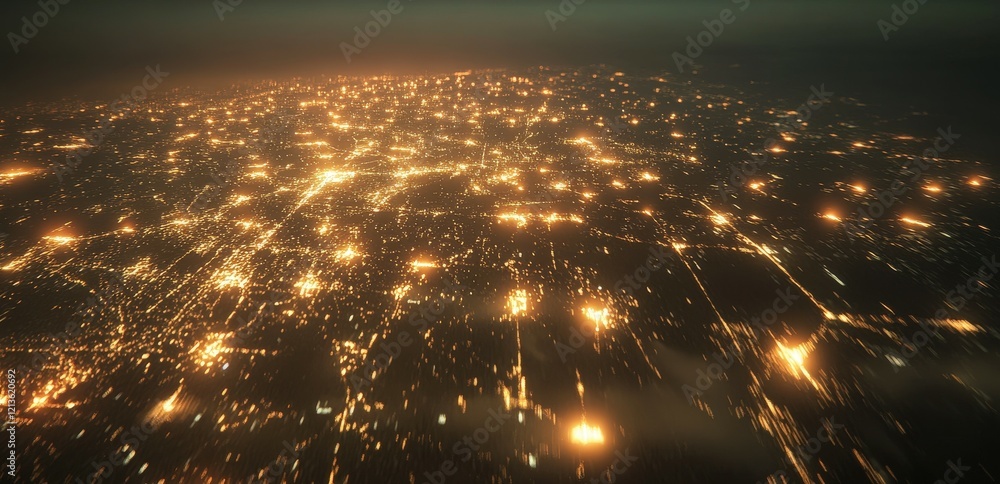 Poster simulation of power grids transmitting electricity over vast distances, showing the efficiency and s