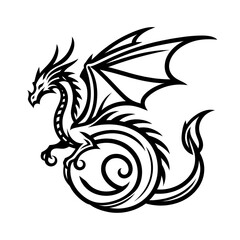 Fototapeta premium Simple outline of a dragon in flight, tattoo