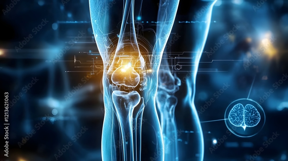 Poster advanced ai powered knee scan with glowing digital overlays showcasing the future of medical diagnos