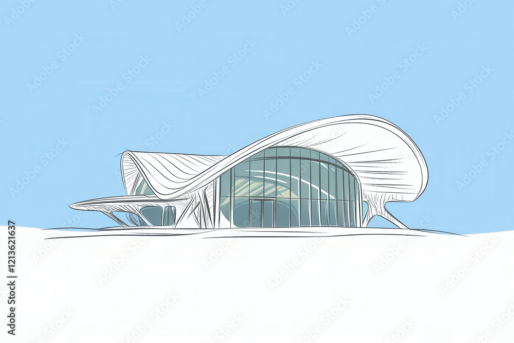 Poster modern architectural design of a building in the snow