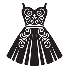 Dress Silhouette Vector Illustration, Solid White Background.