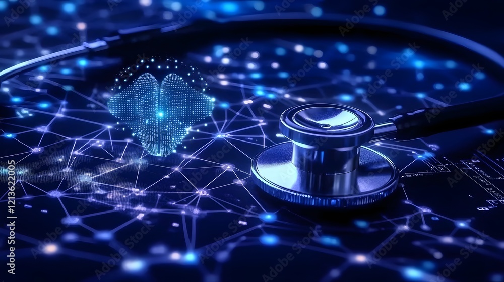 Aufkleber Conceptual of intelligence technology in healthcare visualizing smart medical big data processing for predictive analytics and personalized precision medicine applications