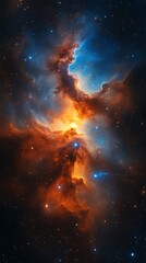 Fototapeta premium Cosmic clouds of gas and dust in vibrant orange and blue hues.