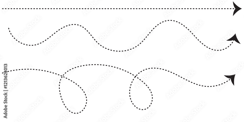 Poster dash arrow icon. wavy arrow with dashed line isolated on white and transparent background.