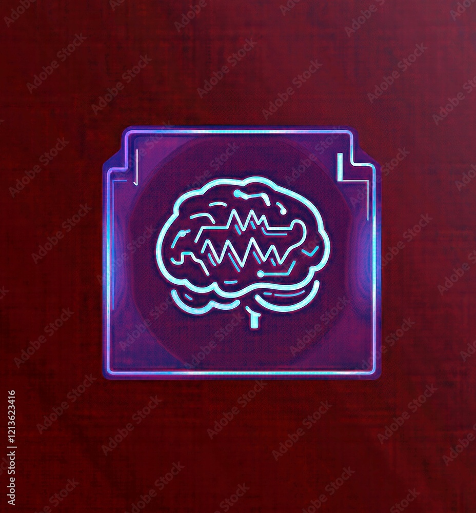 Poster abstract illustration of a glowing brain with an electrocardiogram line representing neural activity