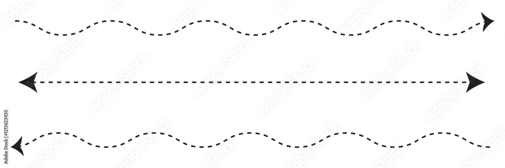 Poster dash arrow icon. wavy arrow with dashed line isolated on white and transparent background.