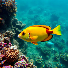 Beautiful fish with coral reefs underwater in the sea