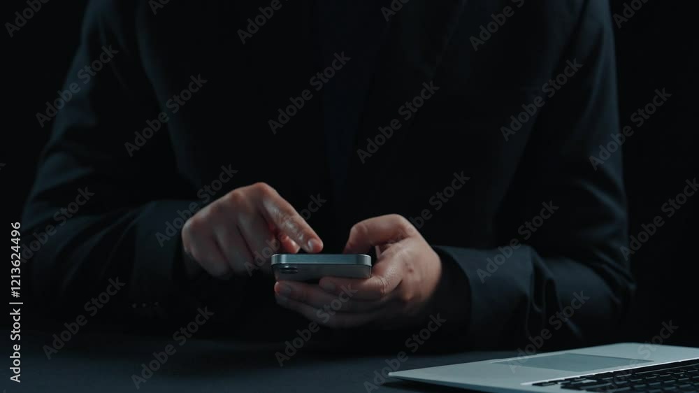 Poster business person checking email inbox, organizing and prioritizing messages for better productivity. 