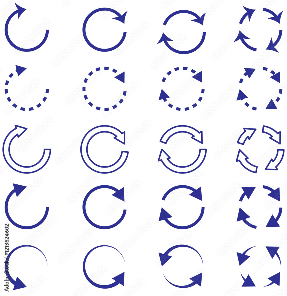 Poster reload arrows. circle arrow, connect or recycle digital icons. connection restart symbols, isolated 