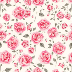 A seamless rose pattern in pastel pink and white on a light gray background, giving a clean and modern aesthetic
