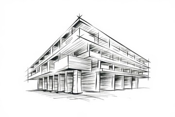 Architectural Sketch of a Modern Multistory Building