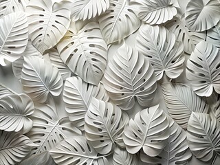 Abstract Tropical Leaf Pattern: White Paper Background, Documentary Photography Style