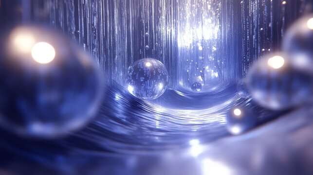 binary waterfall sequence, flowing data streams, azure technological atmosphere, drifting light spheres, professional matrix layout, translucent code elements, advanced digital visualization,