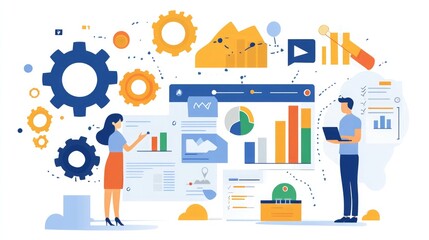 Digital Transformation in Business Management: Strategies for Efficient Operations and Sustainable Growth illustration 2D