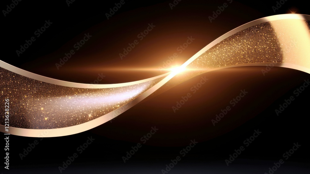 Poster abstract golden wave with sparkling particles on dark background creating a sense of motion, eleganc