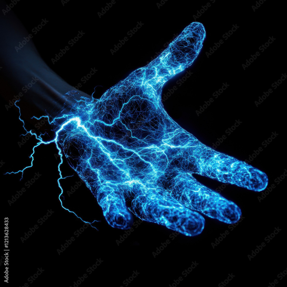 Poster the image could be named: glowing plasma energy storm with fractal patterns and lightning in a seaml