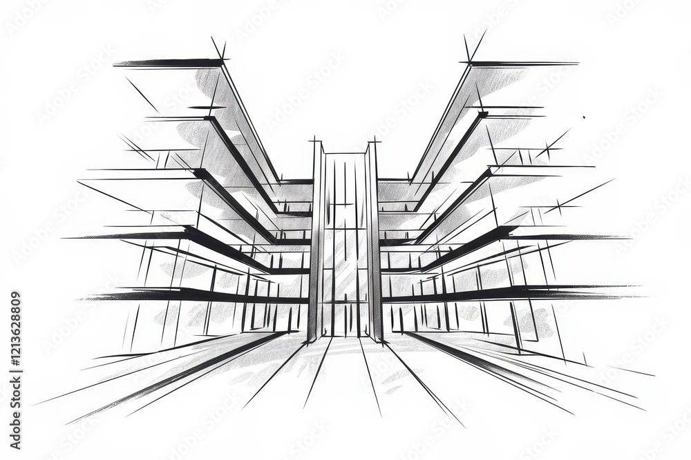 Poster abstract sketch of a modern building design