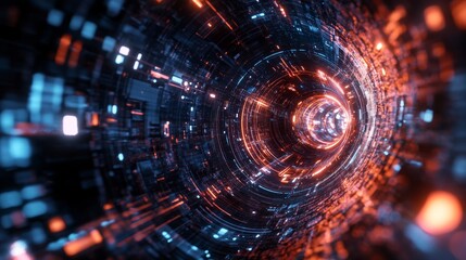 Obraz premium digital semiconductor illustration, pulsing central processor core, intricate circuit line network, brilliant sapphire illumination, advanced computing architecture, crystalline data structure,