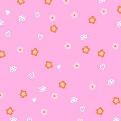 Vector illustrations of hearts and flowers on a pink background for Valentine's Day, card, wallpaper, backdrop, paper design, gift wrap, packaging, love campaign banner, blossom, floral print, fabric