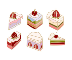 Vintage romantic hand drawn strawberry cake, love, sweet jam, tea cups, coffee line art illustration elements