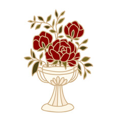 Romantic hand drawn rose, peony flower, and leaf branch clip art illustration element