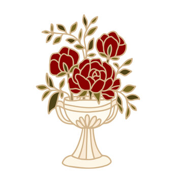 Romantic hand drawn rose, peony flower, and leaf branch clip art illustration element