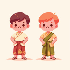 vector image of a small child wearing traditional traditional clothes