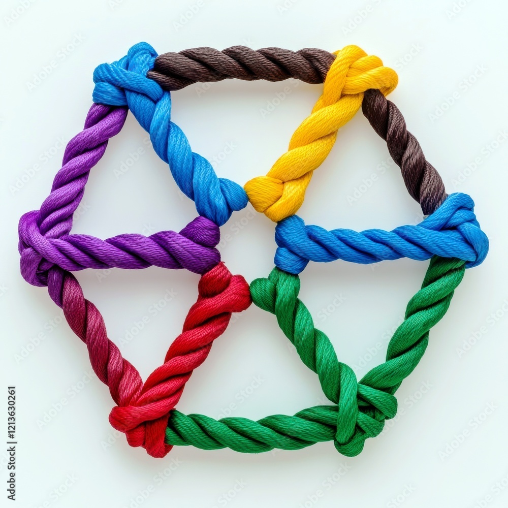 Poster colorful twisted rope pattern in a geometric shape representing unity and diversity through interwov