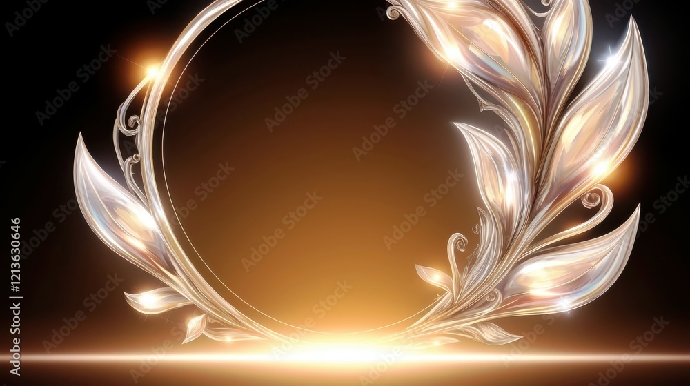 Poster elegant and shimmering floral frame design with soft glow on an artistic golden background for creat