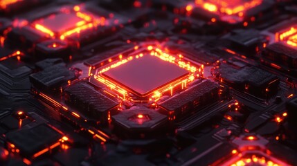Futuristic Tech Chip with Glowing Microprocessor Design and Digital Connectivity