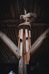 bamboo wind chimes displayed in a restaurant