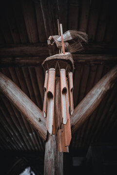 bamboo wind chimes displayed in a restaurant
