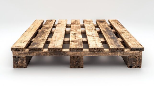 Rustic wooden pallet on white background, studio shot.