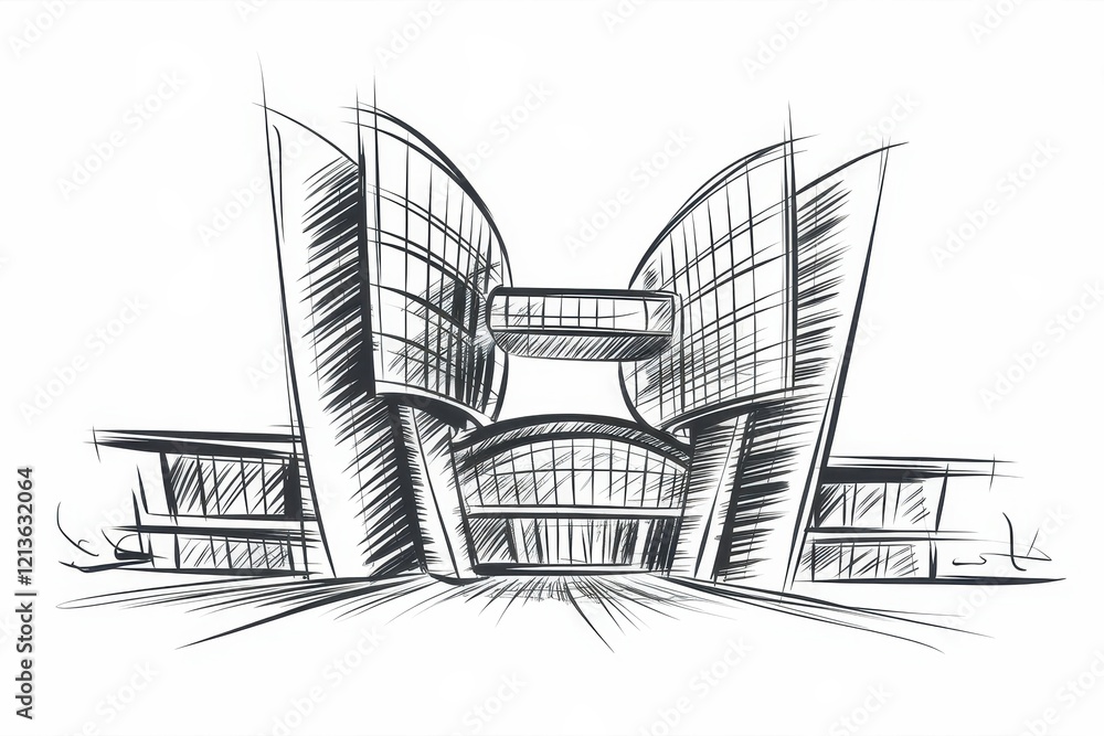 Poster modern architectural sketch of a futuristic building design