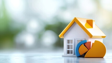 colorful house plan icon with pie chart elements, symbolizing real estate analysis and design. vibrant colors and modern design evoke creativity and innovation