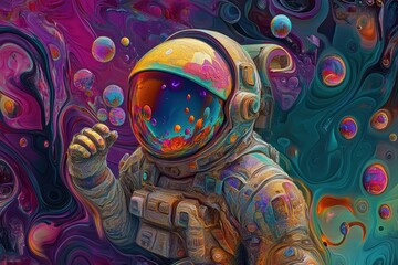 Colorful Space Design with astronauts,Stars and Planets