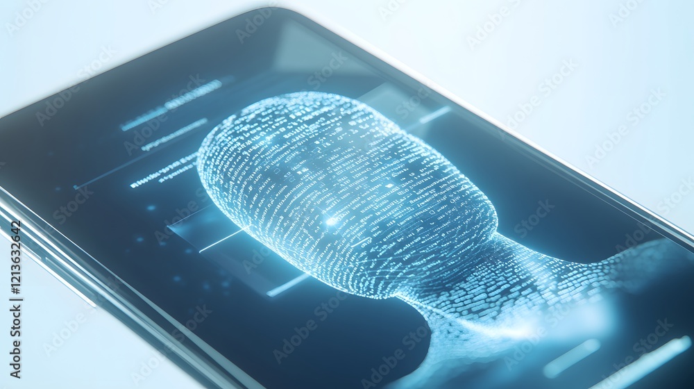 Aufkleber digital head constructed from code appears on smartphone screen