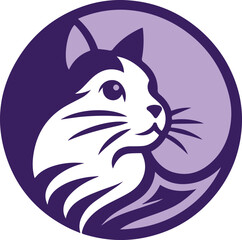 Elegant Deep Purple Cat Head Logo in Circular Frame