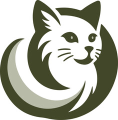 Elegant Cat Head Logo with Swirling Pattern and Natural Green Color