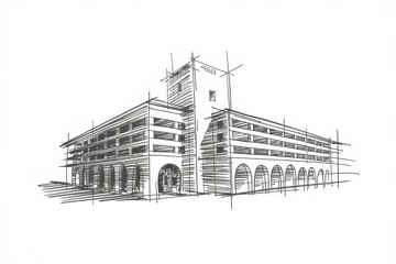 Architectural Sketch of a Multistory Building Design
