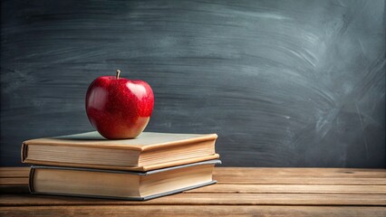 Chalkboard Classroom Still Life: Books, Apple, Education, Study