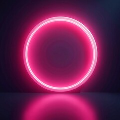 Bright pink neon circle illuminating a dark background with a glossy finish.