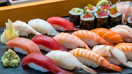 sushi on a black background
