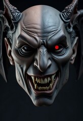 Naklejka premium Demonic Head Sculpt: Dark Fantasy Art with Glowing Red Eye