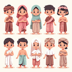 vector image of a small child wearing traditional traditional clothes