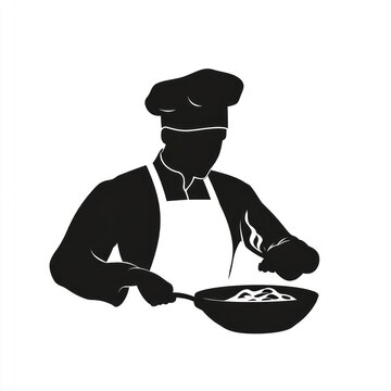 recommend clip art: Chef silhouette cooking in kitchen.  Possible use Restaurant menu, culinary design