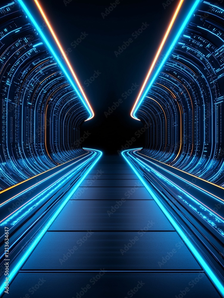 Poster futuristic it retrieval and storage setup, abstract glowing file transfers, clean grid design with b