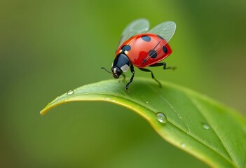 Fototapeta premium Ladybug Taking Flight: A Vibrant Macro Photograph