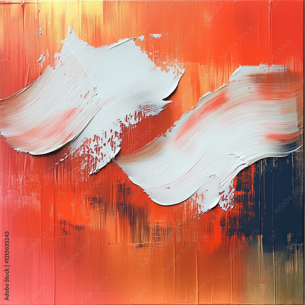 Poster abstract dynamic pattern with bold white strokes on terracotta background